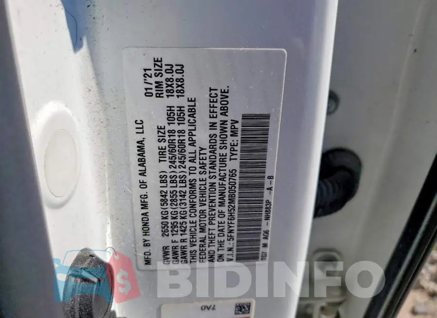 5FNYF6H52MB050765 Photo# 13