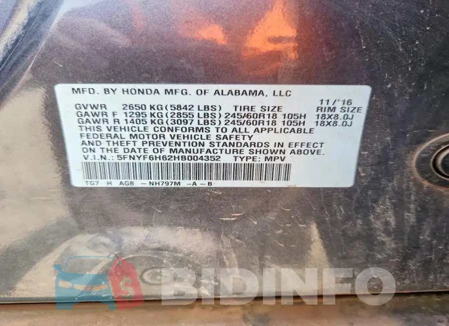 5FNYF6H62HB004352 Photo# 13