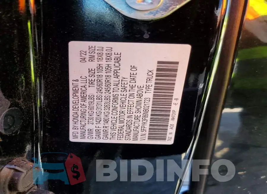 5FPYK3F86NB021723 Photo# 12
