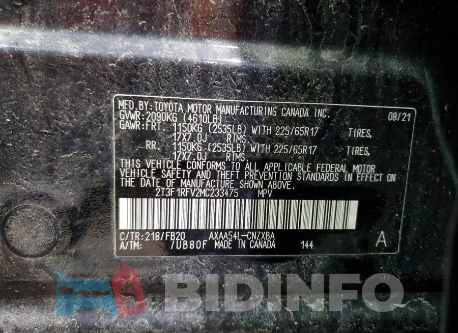 2T3F1RFV2MC233475 Photo# 14