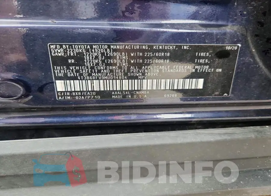 4T3B6RFV9MU014804 Photo# 14