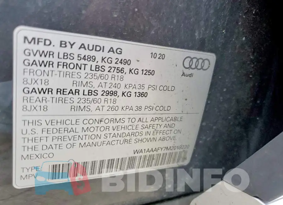 WA1AAAFY7M2019220 Photo# 13
