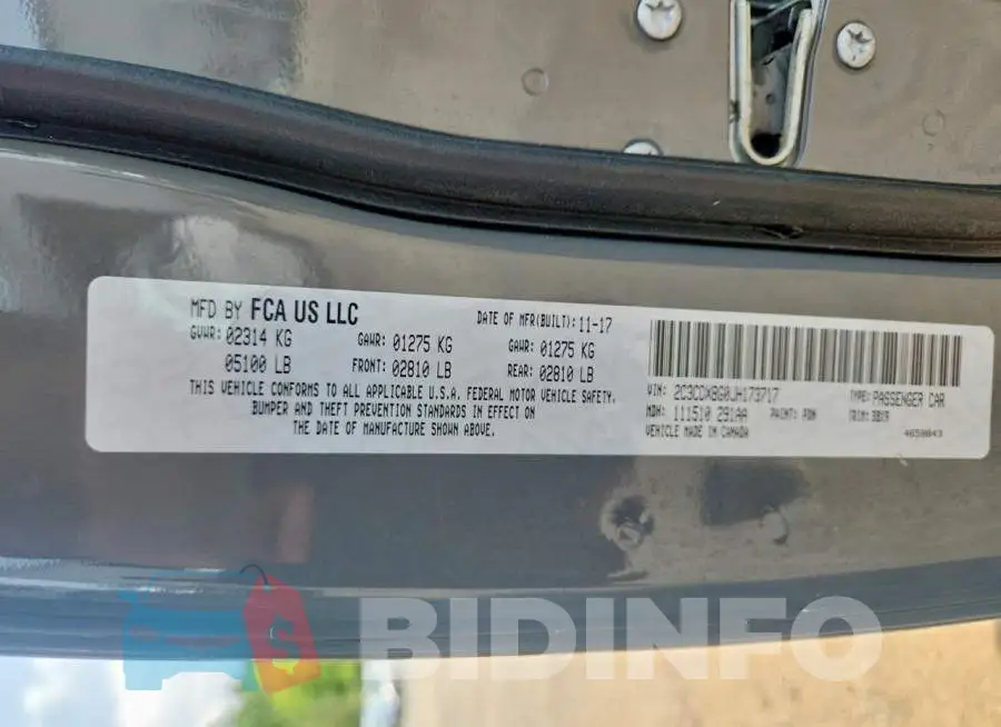 2C3CDXBG0JH173717 Photo# 13