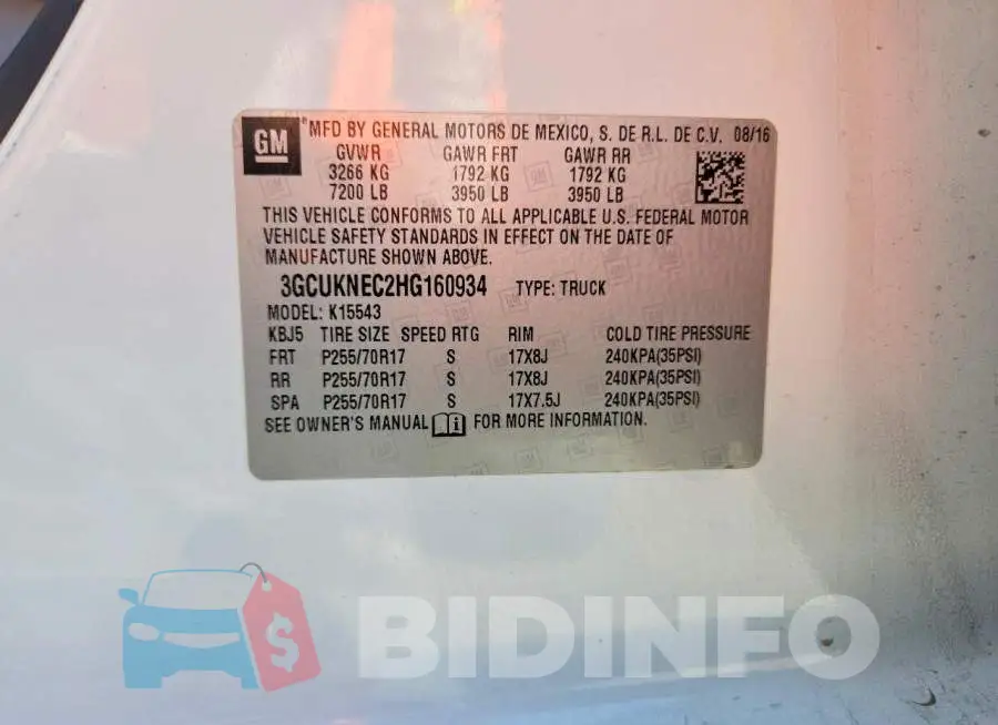 3GCUKNEC2HG160934 Photo# 12