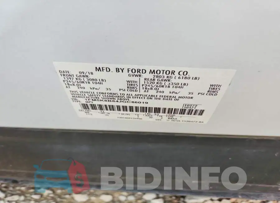 1FM5K8B84JGC86019 Photo# 13