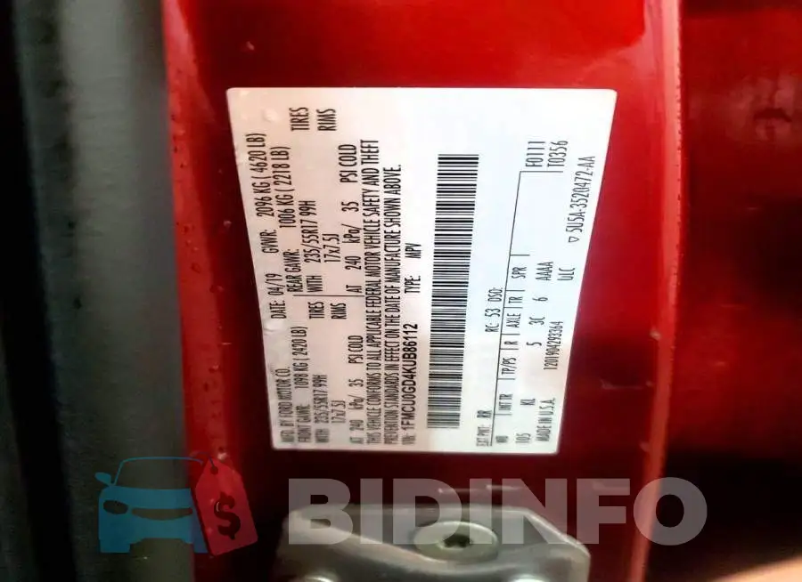 1FMCU0GD4KUB86112 Photo# 13