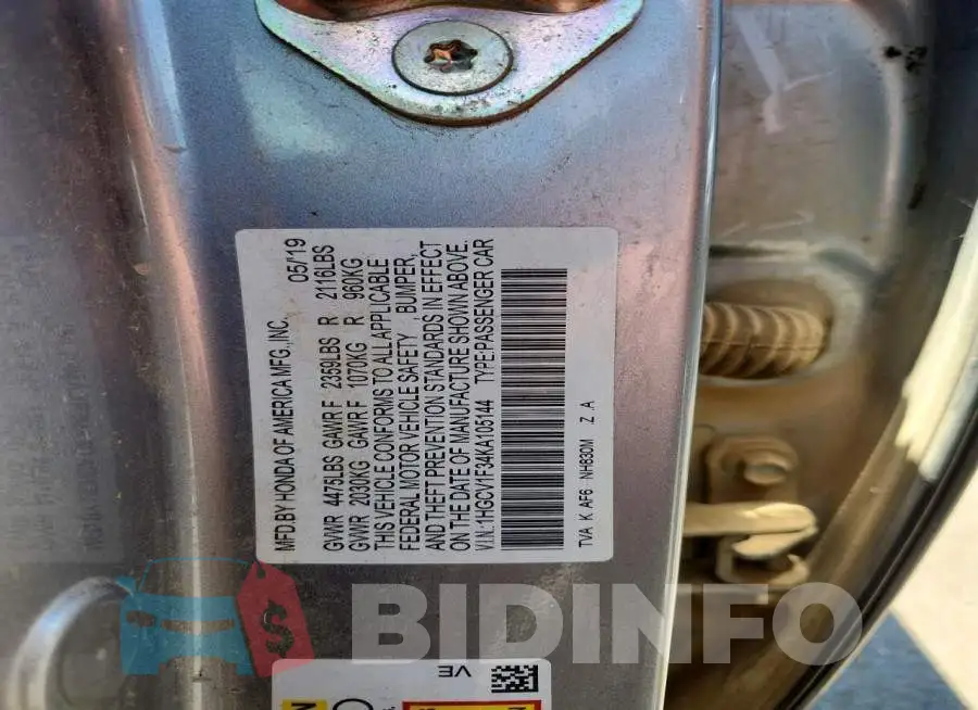 1HGCV1F34KA105144 Photo# 12