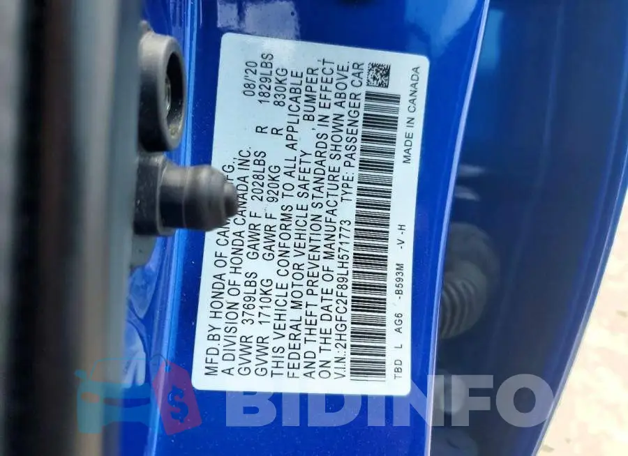 2HGFC2F89LH571773 Photo# 12