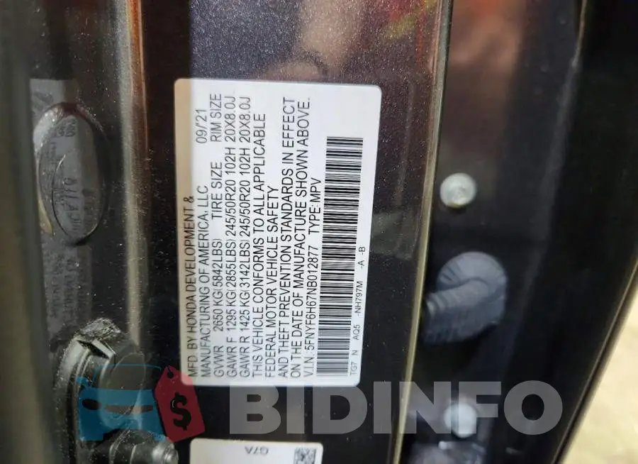 5FNYF6H67NB012877 Photo# 14