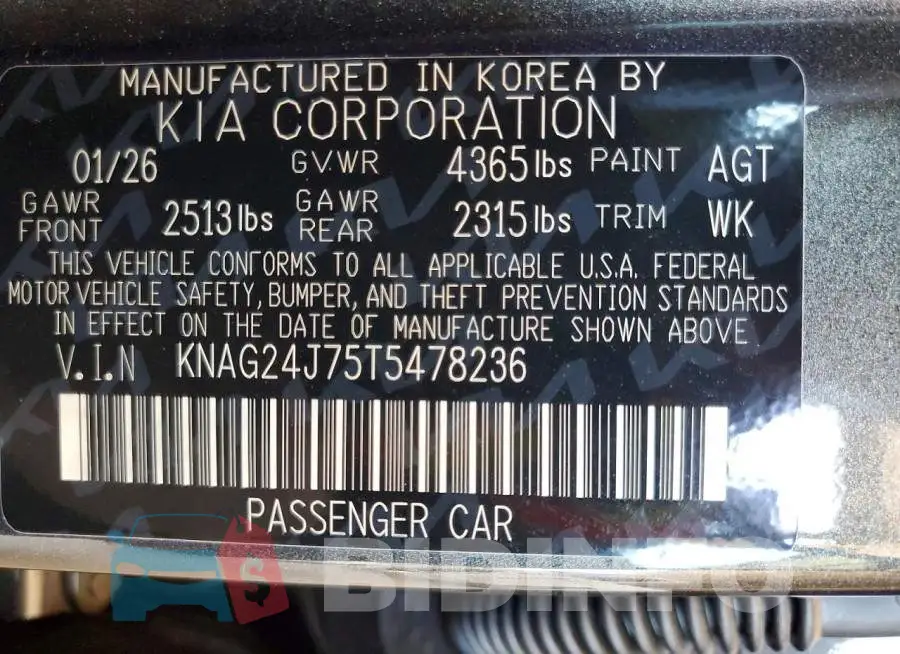 KNAG24J75T5478236 Photo# 12