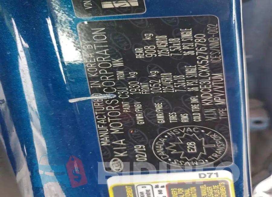 KNDCE3LCXK5276780 Photo# 12