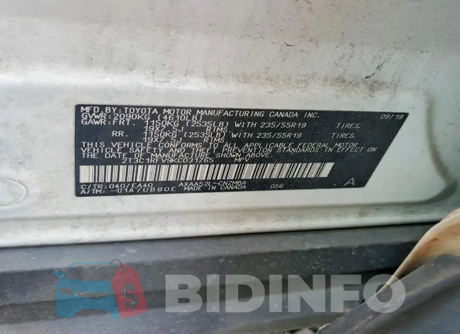 2T3C1RFV9KC031765 Photo# 13