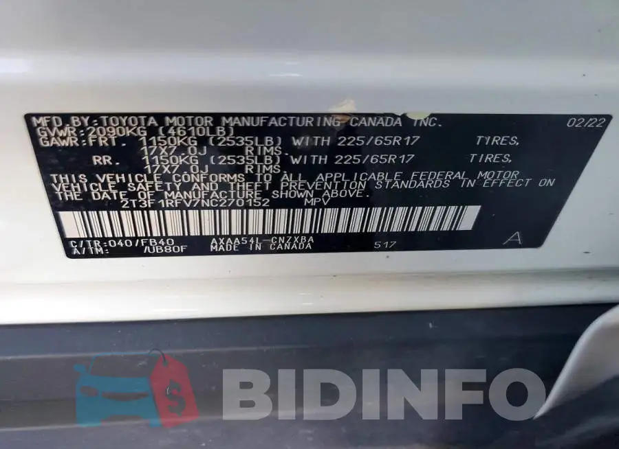 2T3F1RFV7NC270152 Photo# 13