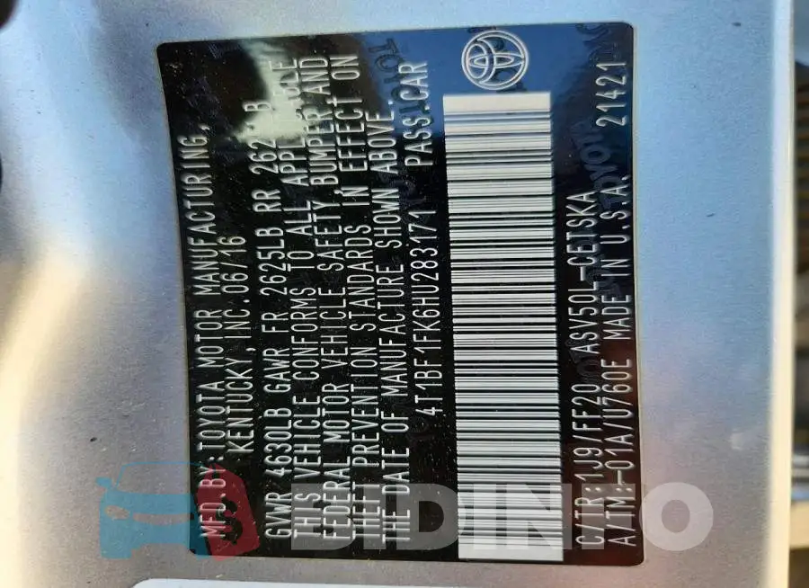 4T1BF1FK6HU283171 Photo# 12