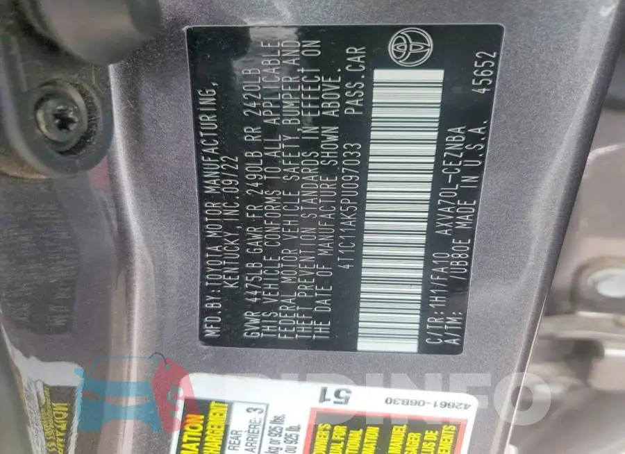 4T1C11AK5PU097033 Photo# 12