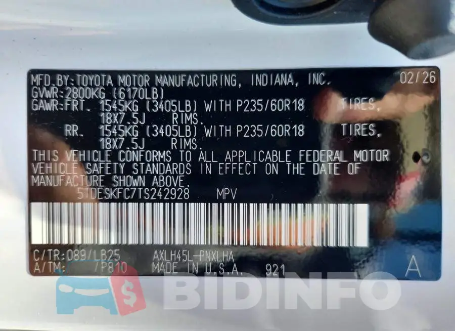 5TDESKFC7TS242928 Photo# 13