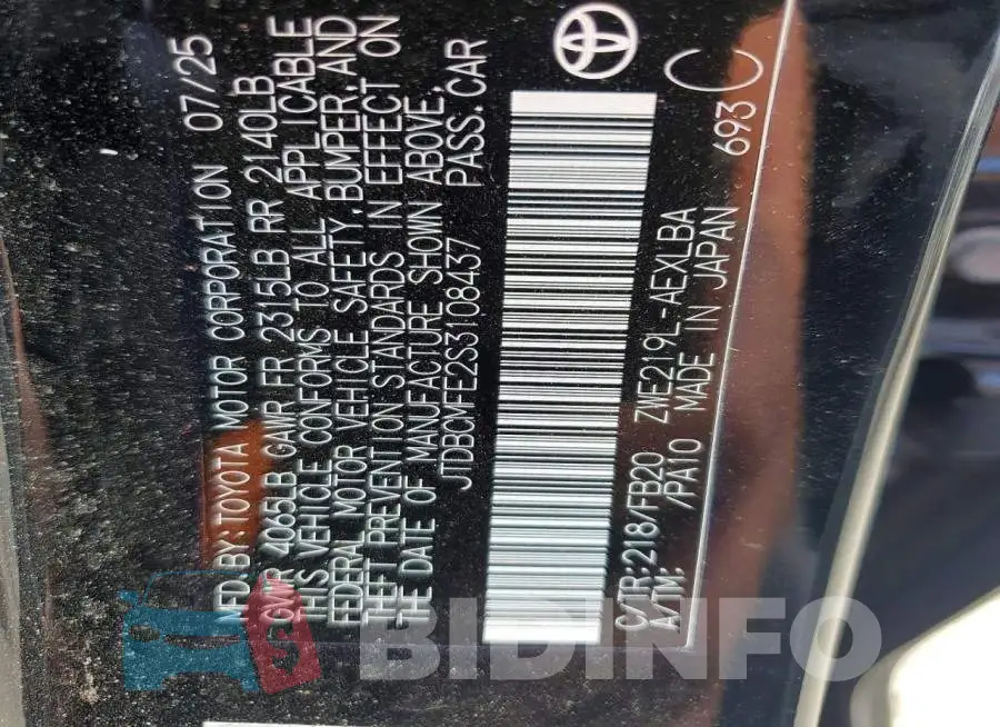 JTDBCMFE2S3108437 Photo# 12