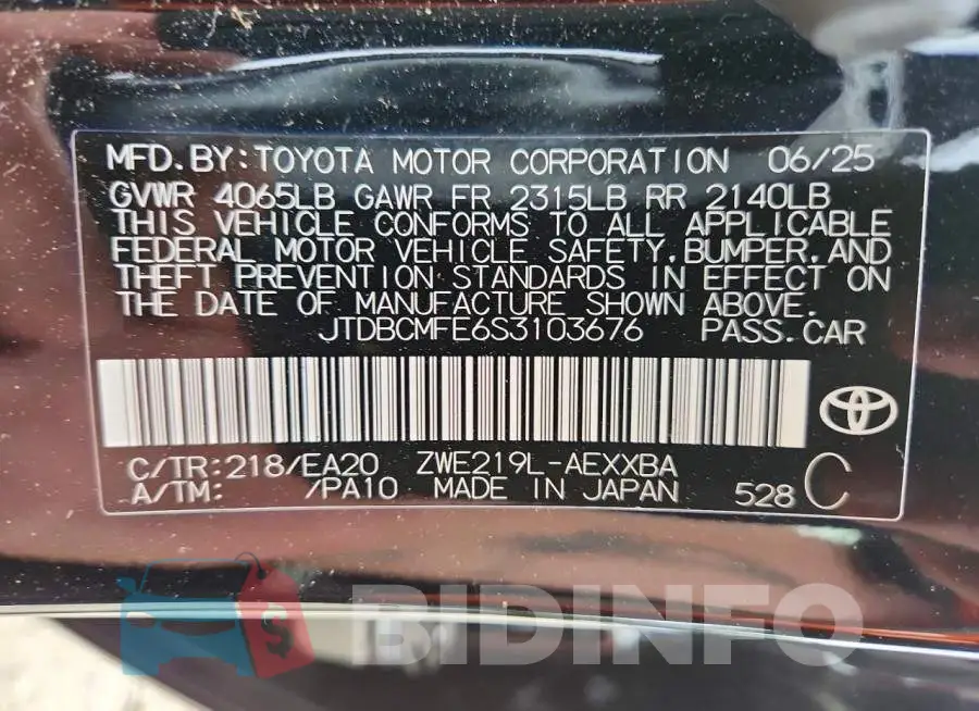 JTDBCMFE6S3103676 Photo# 12