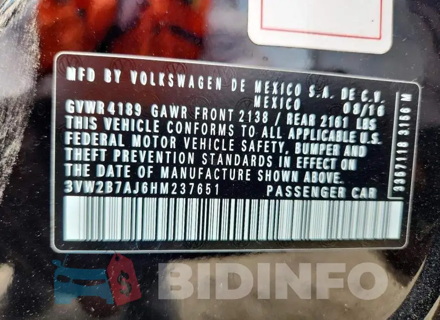 3VW2B7AJ6HM237651 Photo# 12