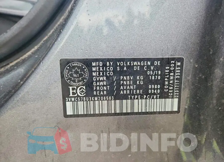 3VWC57BU3KM206563 Photo# 12