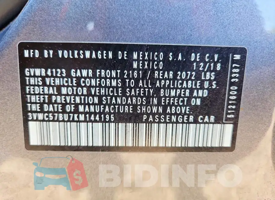 3VWC57BU7KM144195 Photo# 12