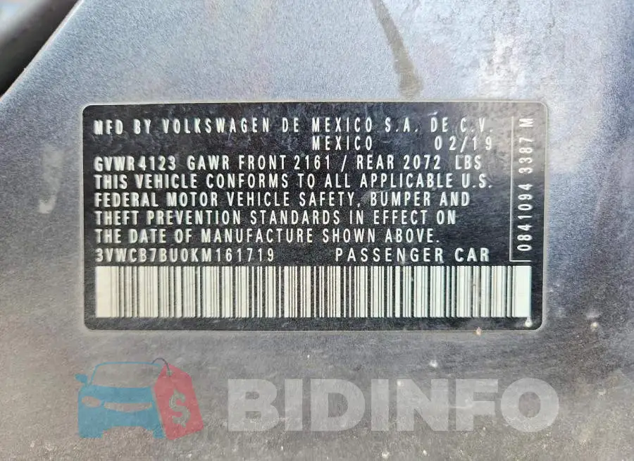 3VWCB7BU0KM161719 Photo# 12