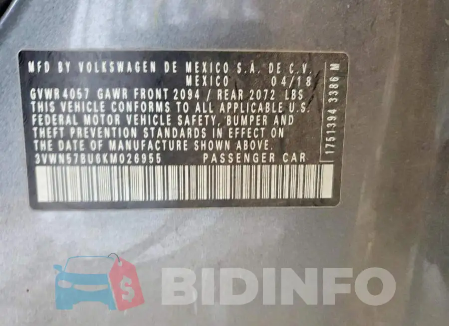 3VWN57BU6KM026955 Photo# 13
