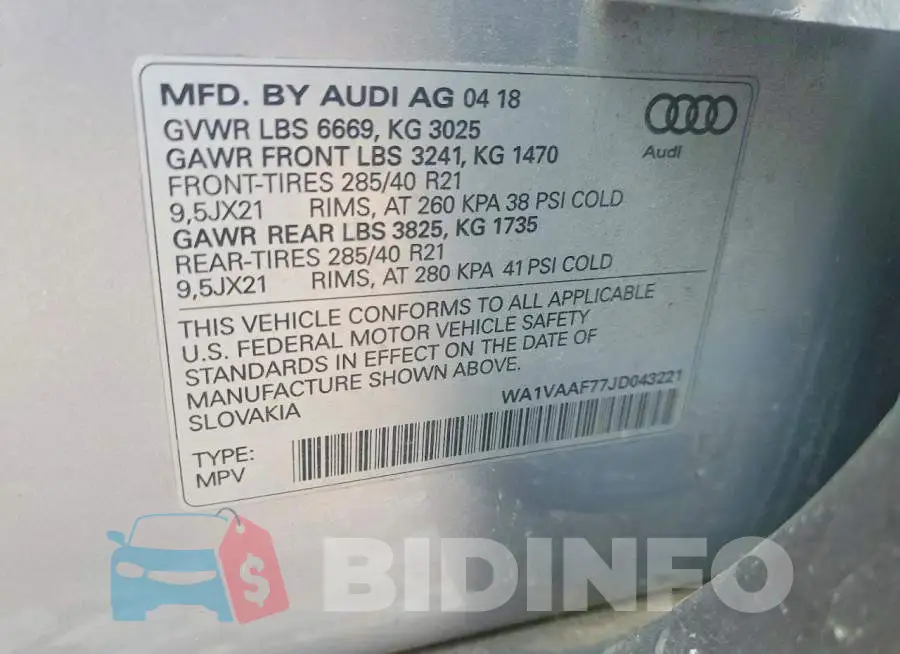 WA1VAAF77JD043221 Photo# 13