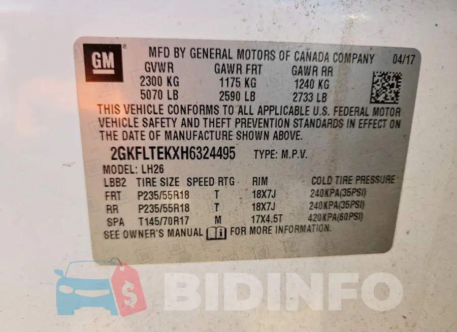 2GKFLTEKXH6324495 Photo# 13