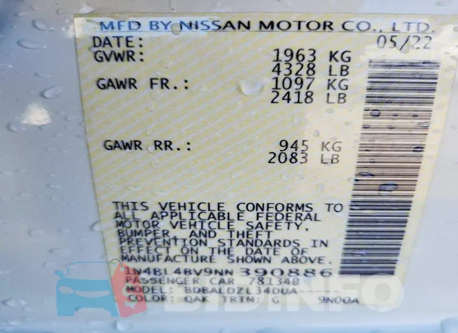 1N4BL4BV9NN390886 Photo# 13