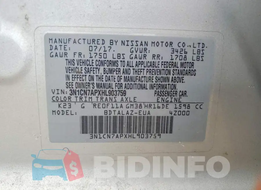 3N1CN7APXHL903759 Photo# 12