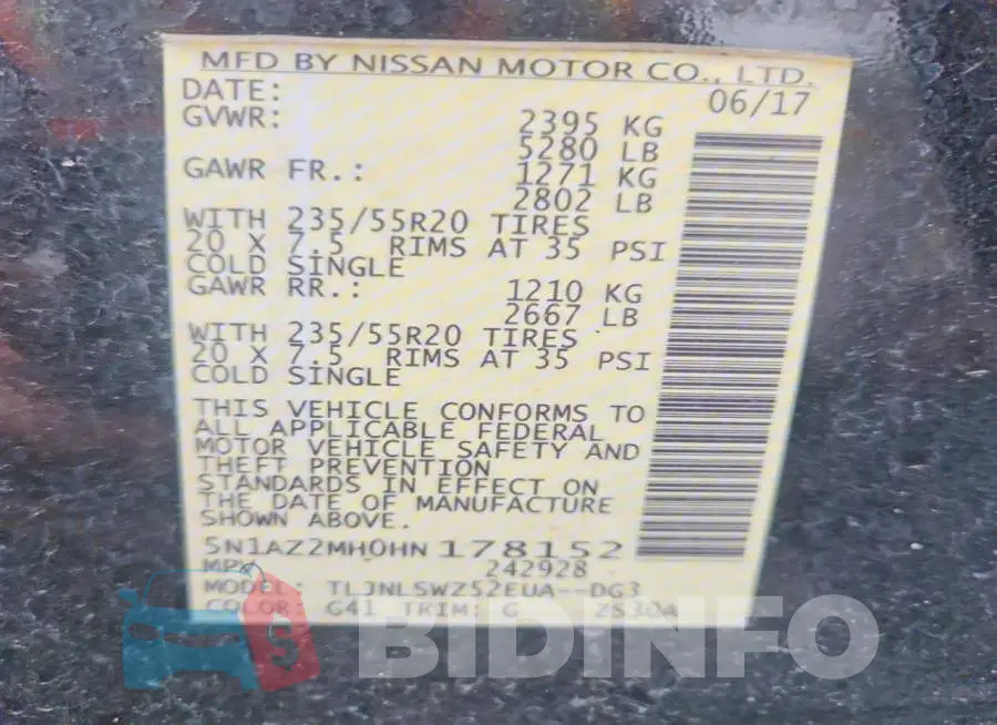 5N1AZ2MH0HN178152 Photo# 13