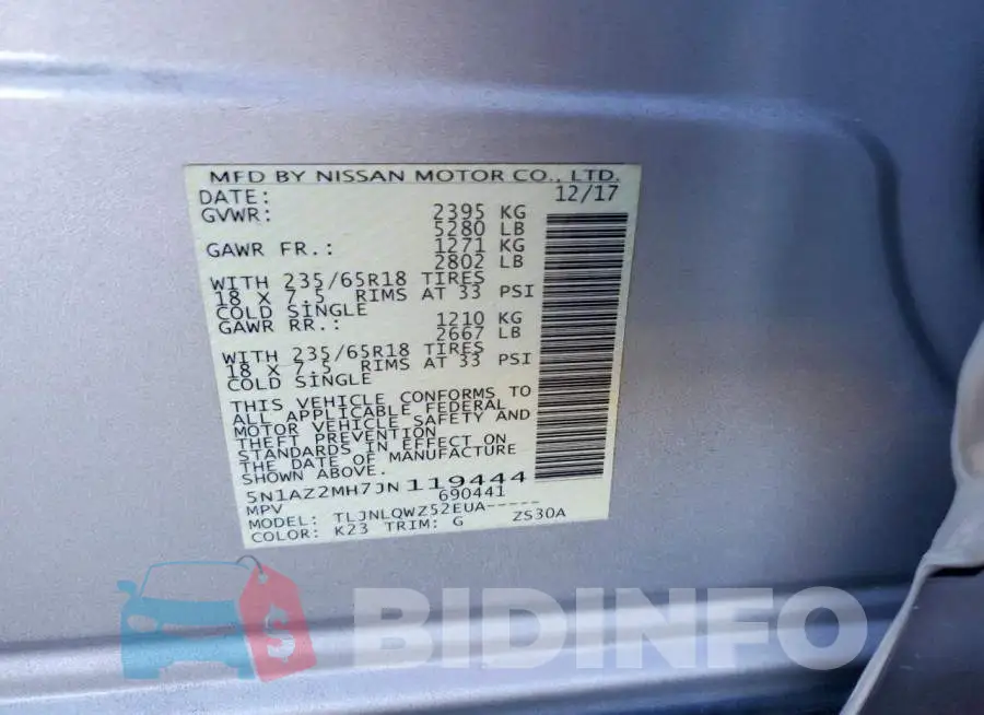 5N1AZ2MH7JN119444 Photo# 12