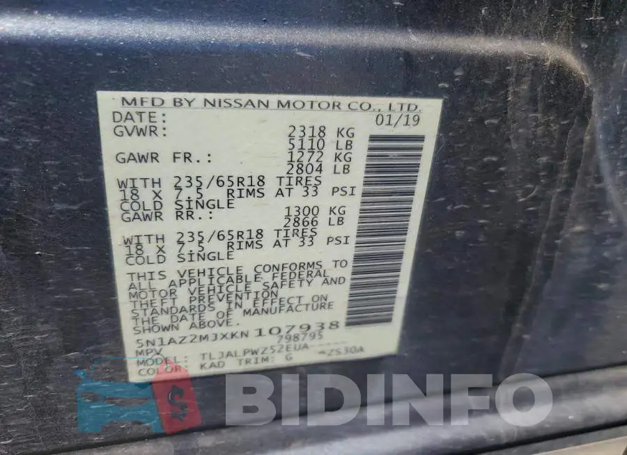 5N1AZ2MJXKN107938 Photo# 14
