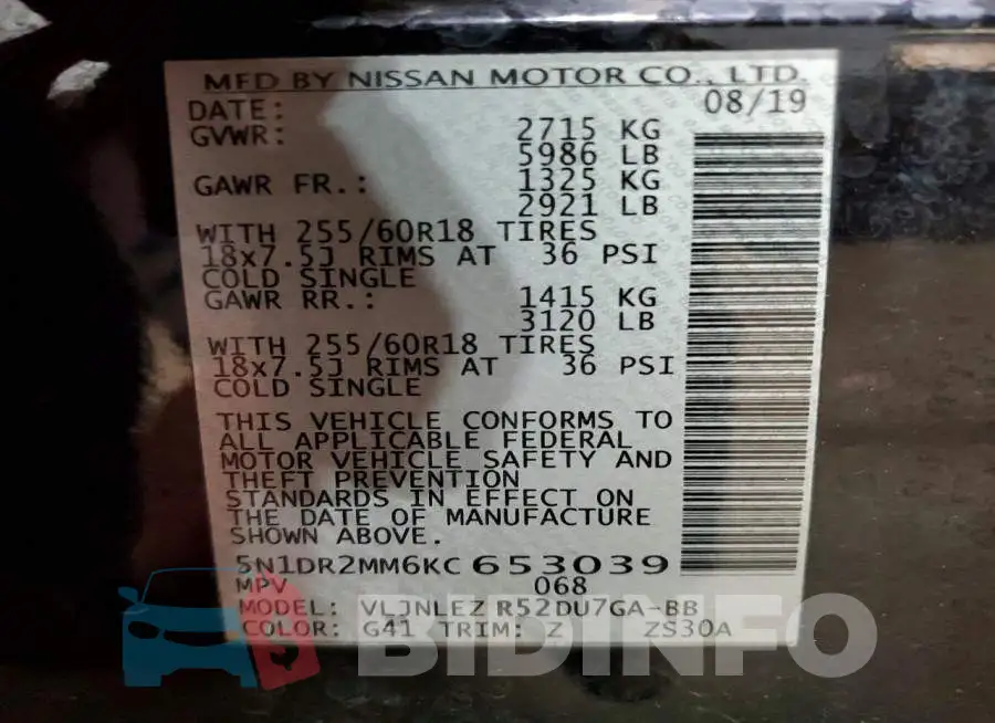 5N1DR2MM6KC653039 Photo# 13