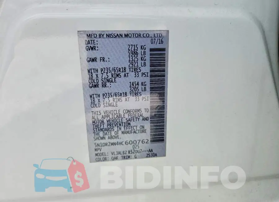 5N1DR2MN4HC600762 Photo# 13