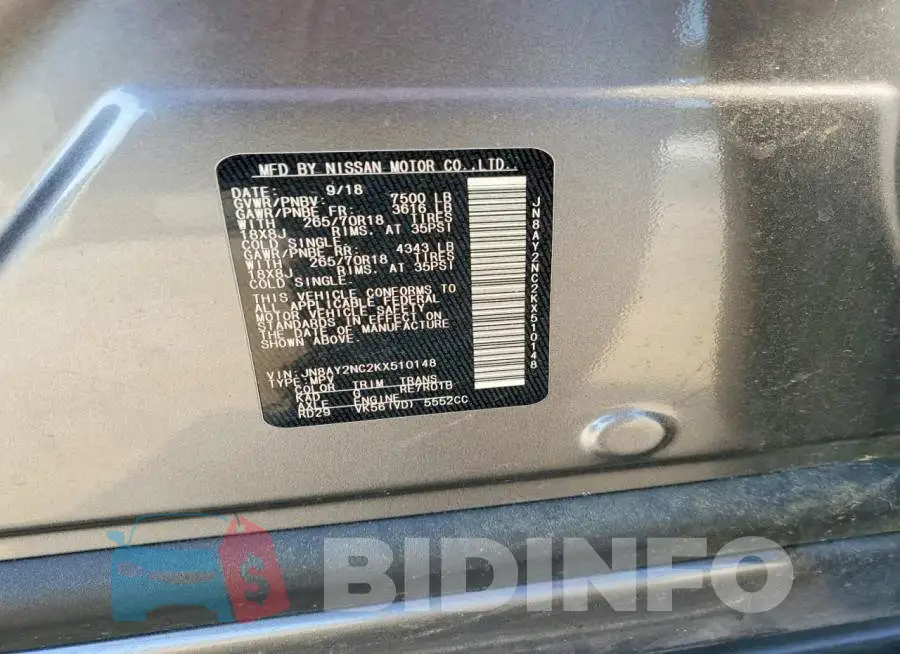 JN8AY2NC2KX510148 Photo# 13