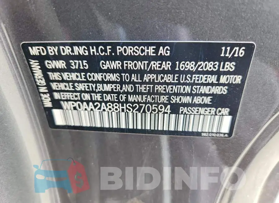 WP0AA2A88HS270594 Photo# 12
