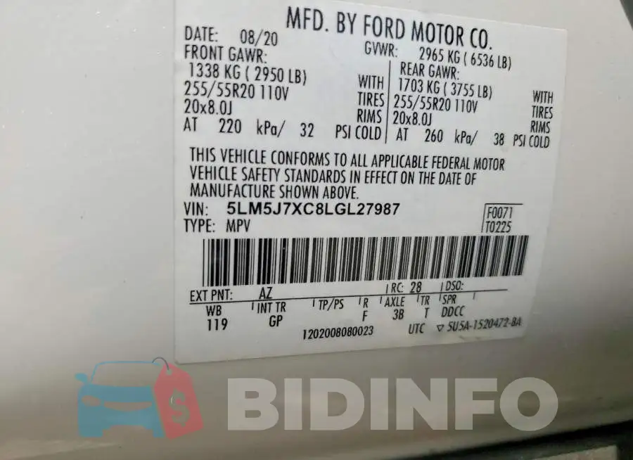 5LM5J7XC8LGL27987 Photo# 12