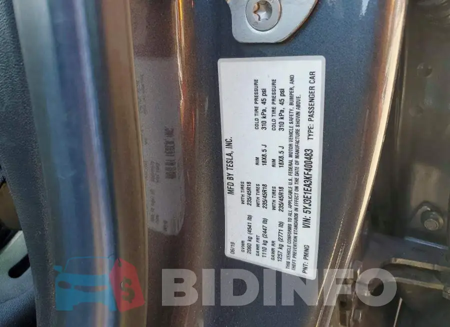 5YJ3E1EA3KF400483 Photo# 12