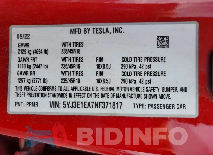 5YJ3E1EA7NF371817 Photo# 13