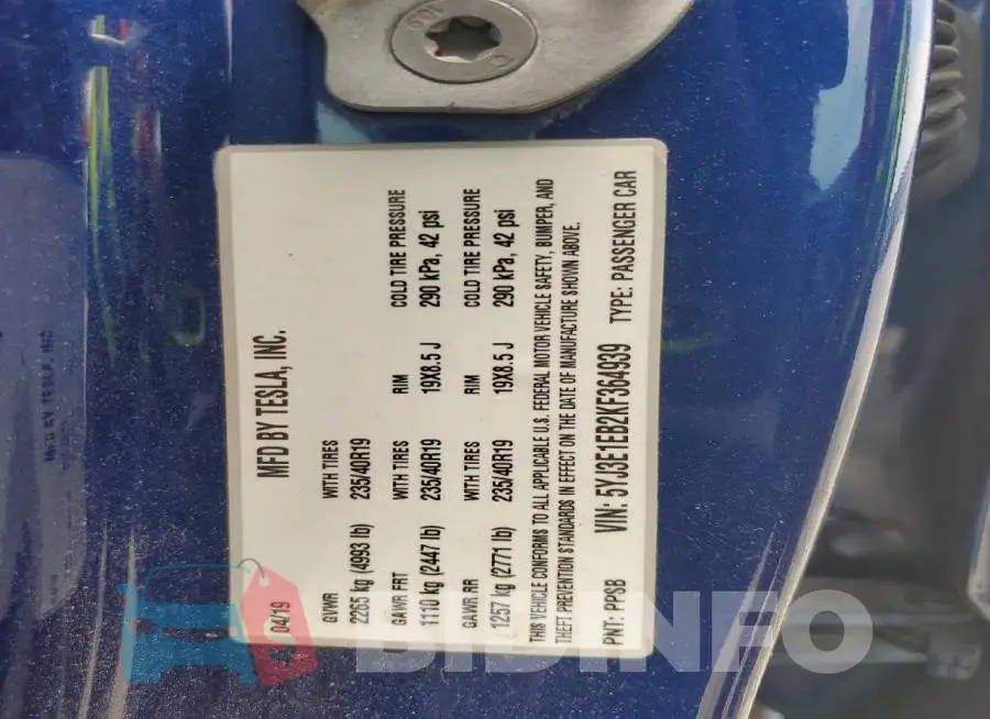 5YJ3E1EB2KF364939 Photo# 13