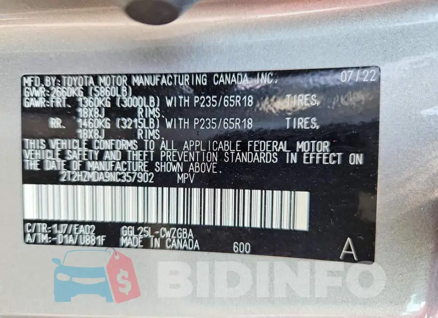 2T2HZMDA9NC357902 Photo# 13