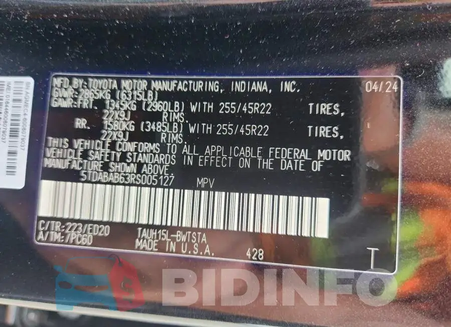 5TDABAB63RS005127 Photo# 14