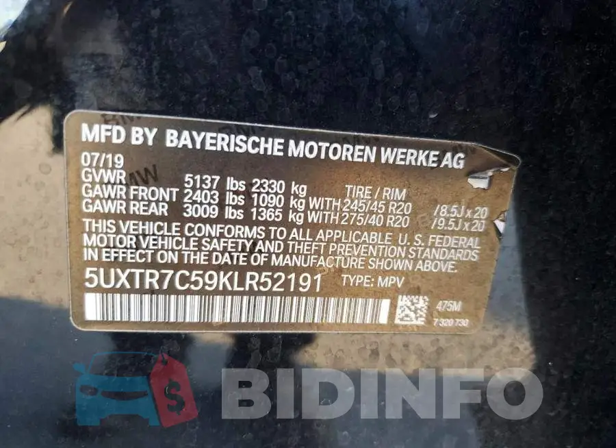 5UXTR7C59KLR52191 Photo# 13