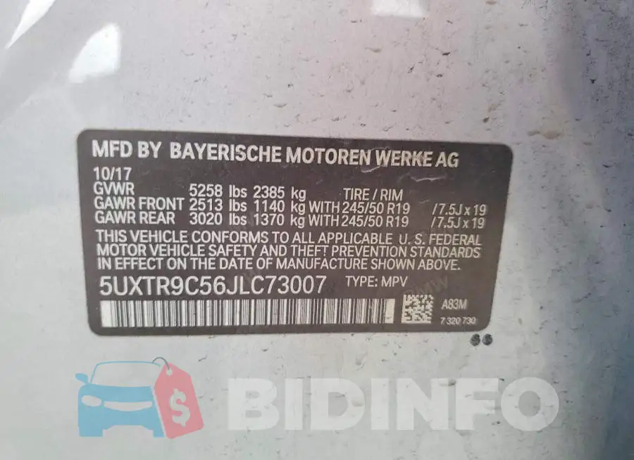 5UXTR9C56JLC73007 Photo# 13