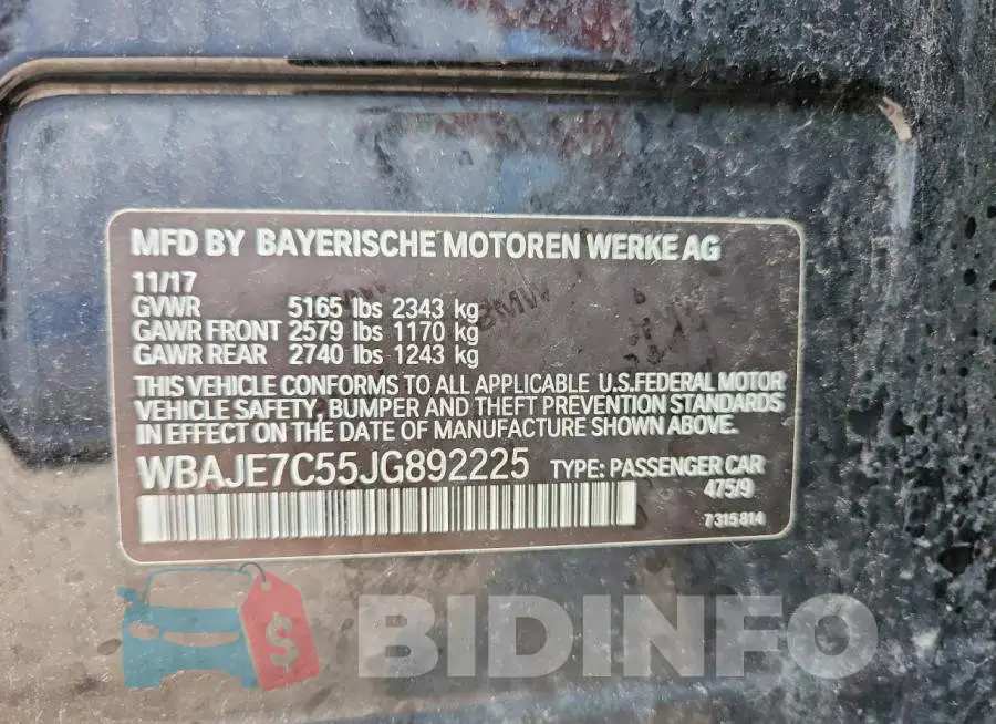 WBAJE7C55JG892225 Photo# 12
