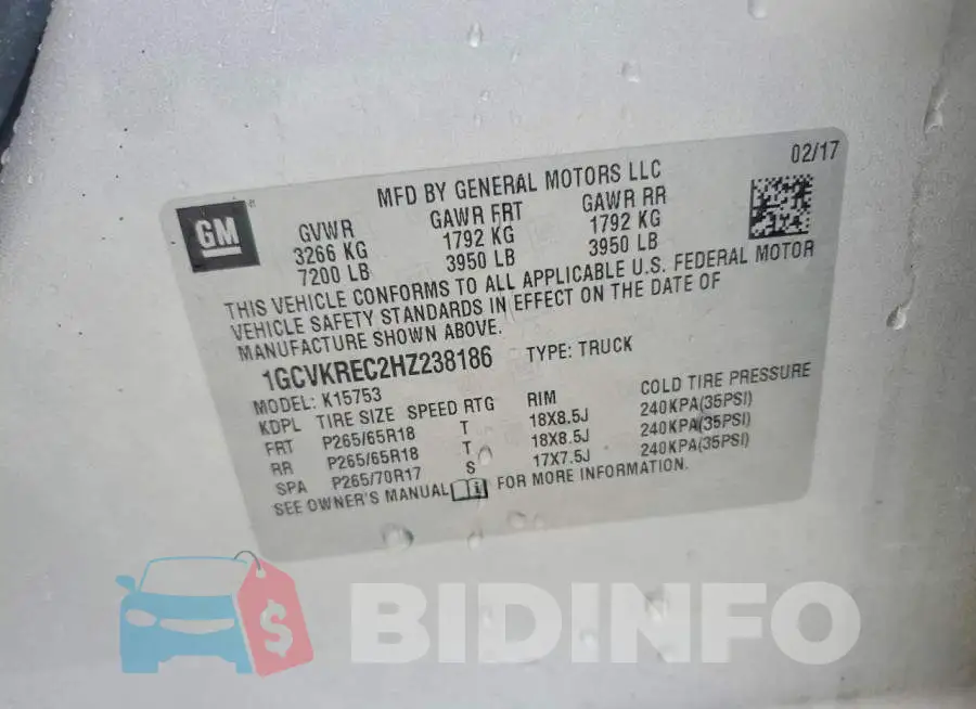 1GCVKREC2HZ238186 Photo# 12