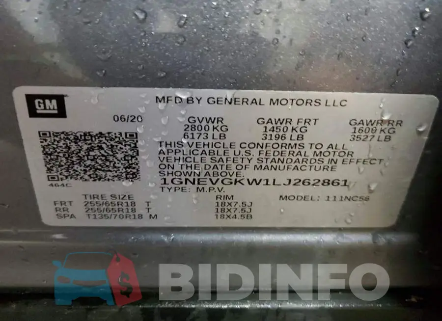 1GNEVGKW1LJ262861 Photo# 12