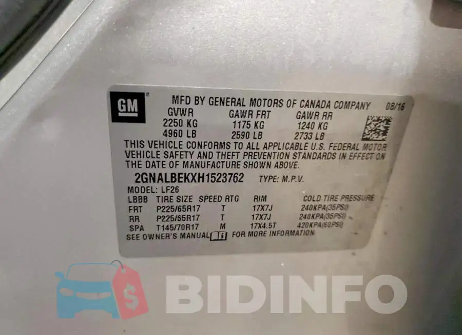 2GNALBEKXH1523762 Photo# 13